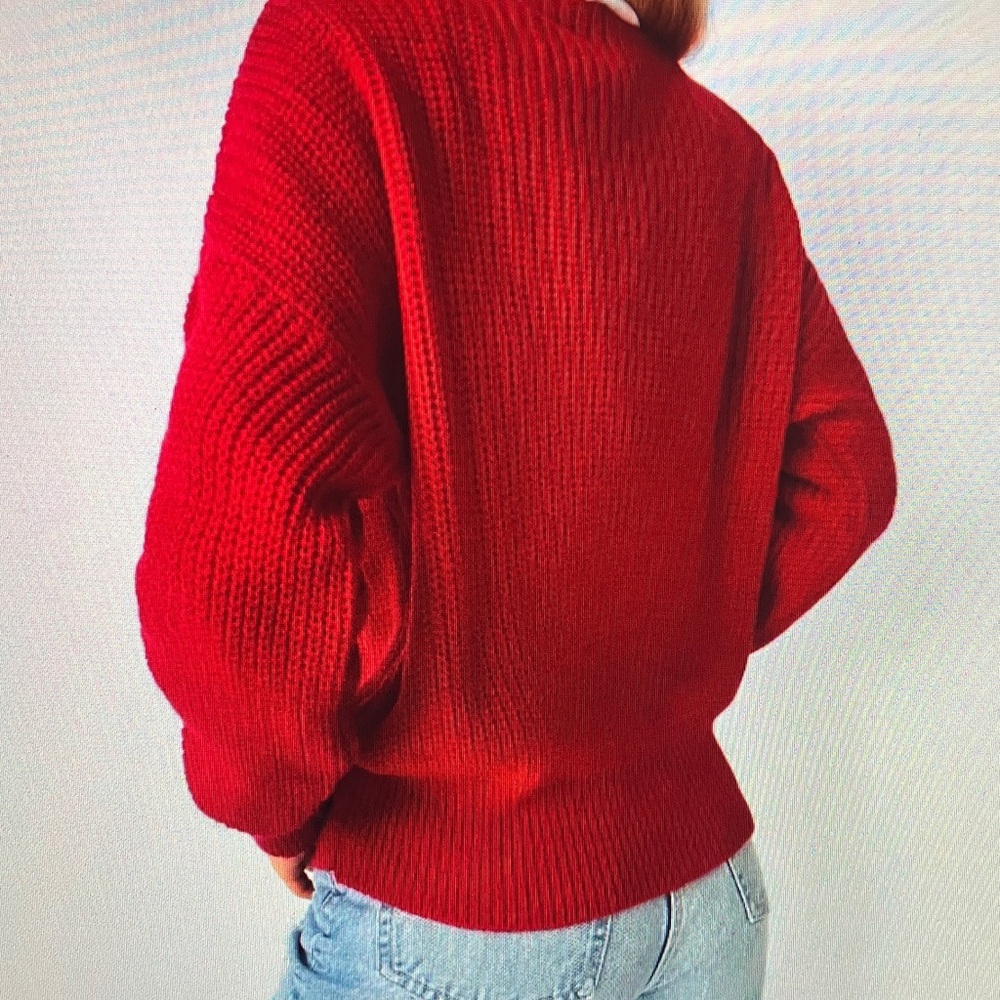 Chunky Knit V-Neck Button Front Cardigan in Vibrant Red - Picture 2 of 3